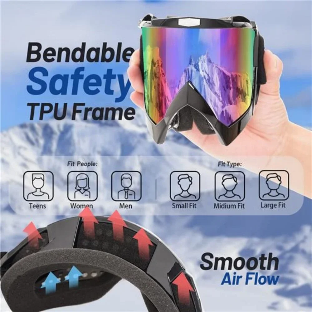 Adult Ski Goggles Snowboard Snowmobile Wide View Anti Fog UV Protection 2 Pack